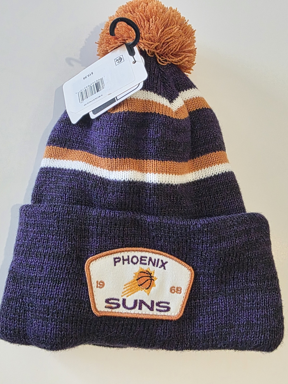 Phoenix Suns Striped Pom Beanie Hat - Purple, Orange & White